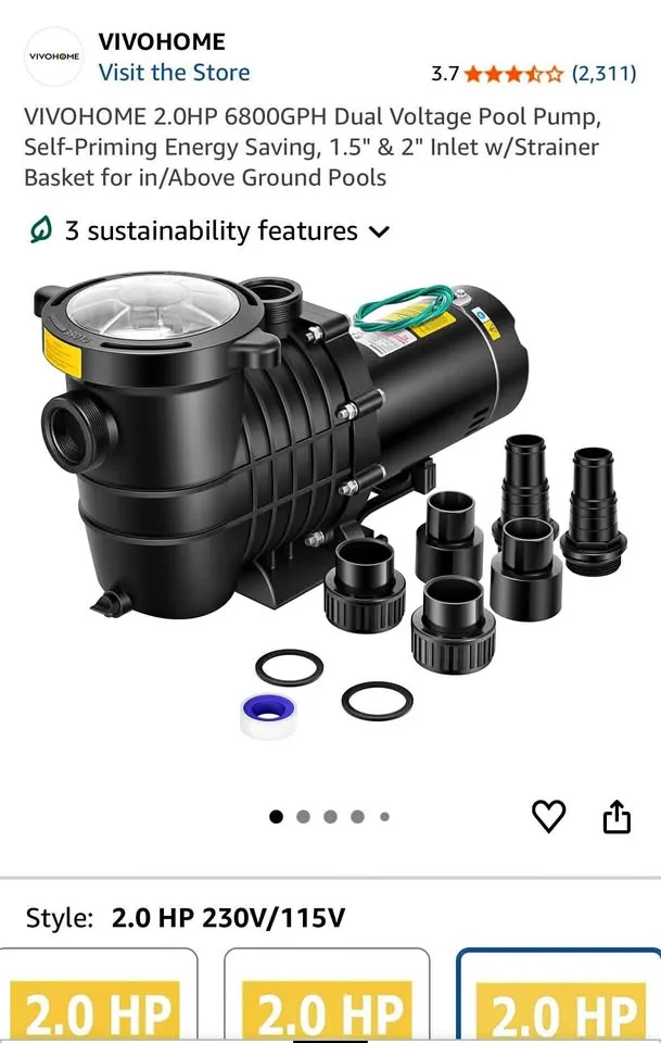 VIVOHOME 2.0HP 6800GPH Dual Voltage Pool Pump thumbnail