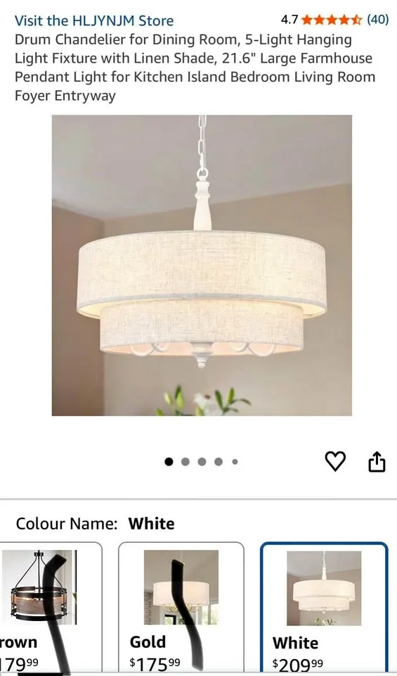 Drum Chandelier, 5-Light, Linen Shade, 21.6" thumbnail