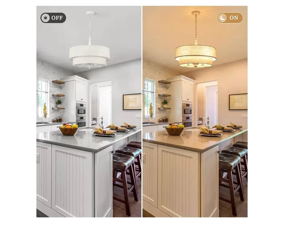 Drum Chandelier, 5-Light, Linen Shade, 21.6" image indicator(3)