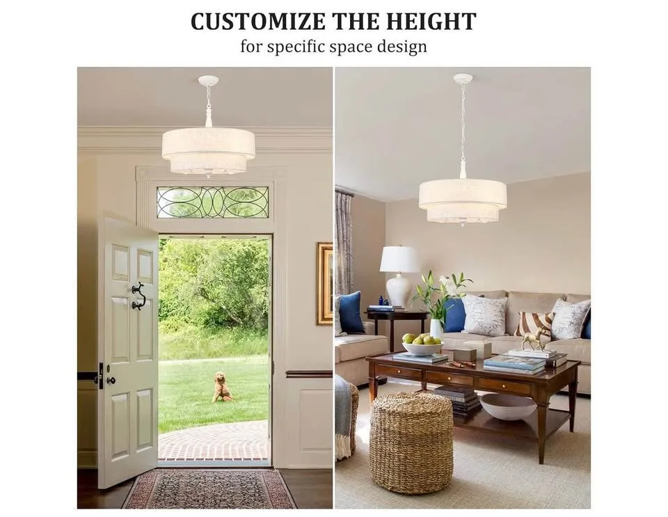 Drum Chandelier, 5-Light, Linen Shade, 21.6" image indicator(4)