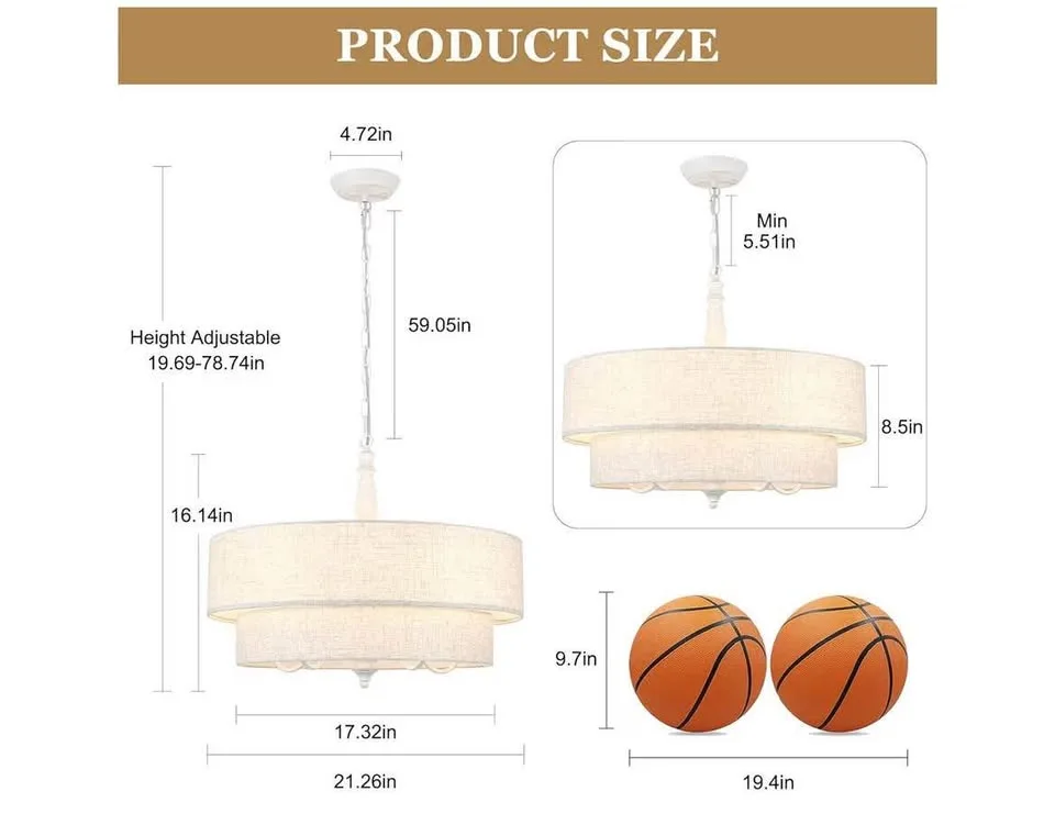 Drum Chandelier, 5-Light, Linen Shade, 21.6" image indicator(6)