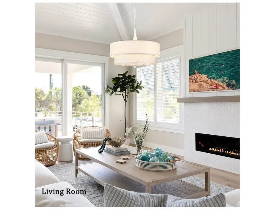 Drum Chandelier, 5-Light, Linen Shade, 21.6" image indicator(7)