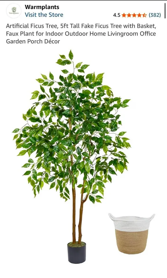 Artificial Ficus Tree, 5ft Tall Fake Ficus Tree with Basket