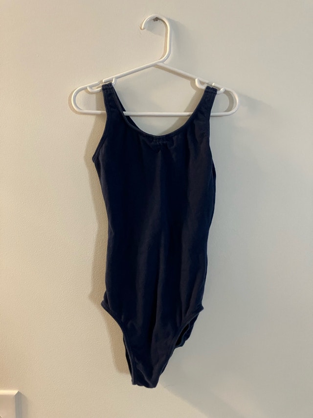 Navy Cotton Pinch Front/Back Tank Leotard Size 12-14