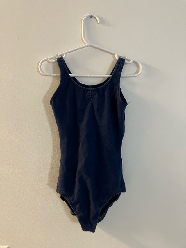 Navy Cotton Pinch Front/Back Tank Leotard Size 8-10