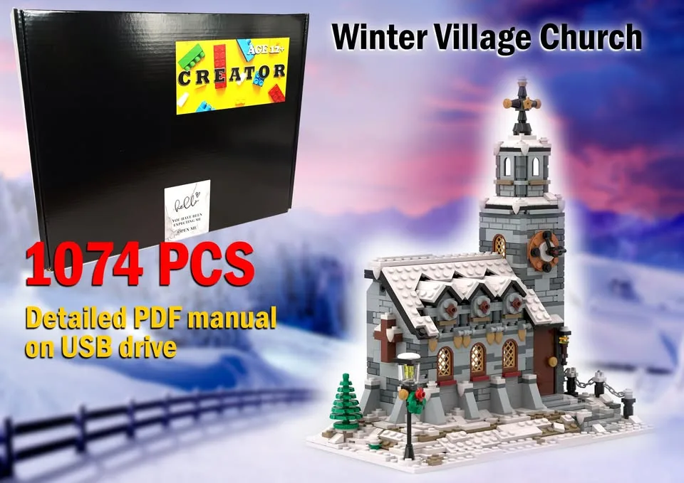 Winter Village Church Building Block Kit (Compatible with Lego)