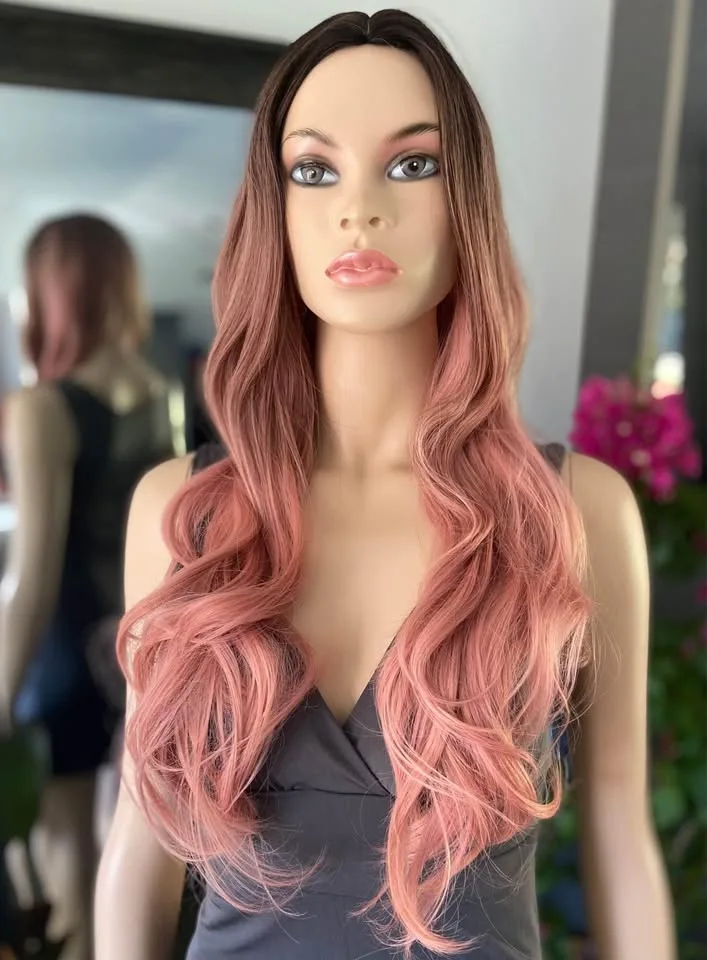 NEW: Long Wavy Ombré Pink Synthetic Wig image indicator(2)