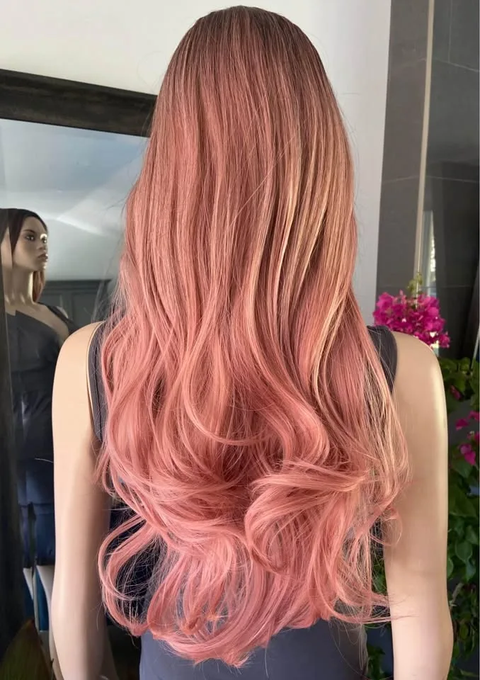 NEW: Long Wavy Ombré Pink Synthetic Wig image indicator(3)