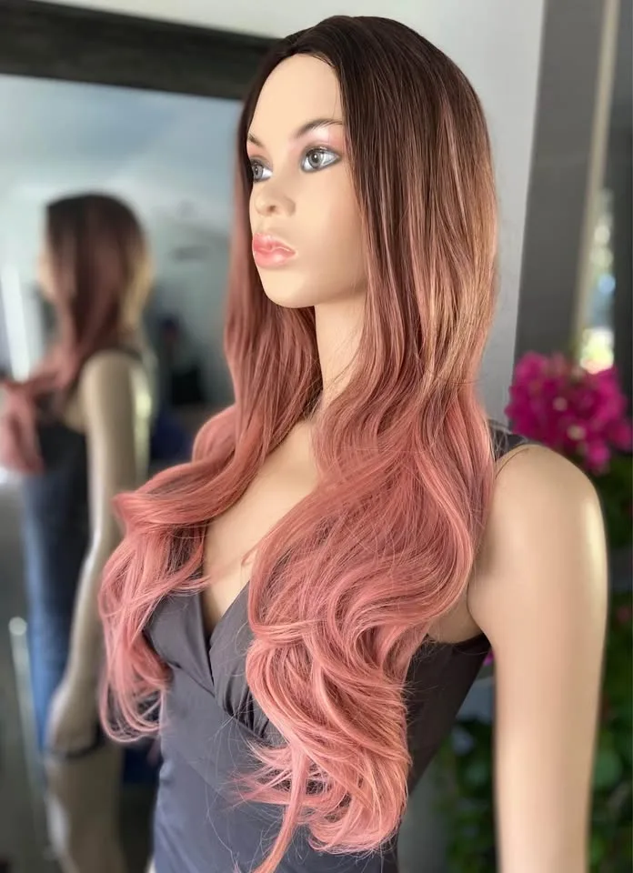 NEW: Long Wavy Ombré Pink Synthetic Wig image indicator(4)