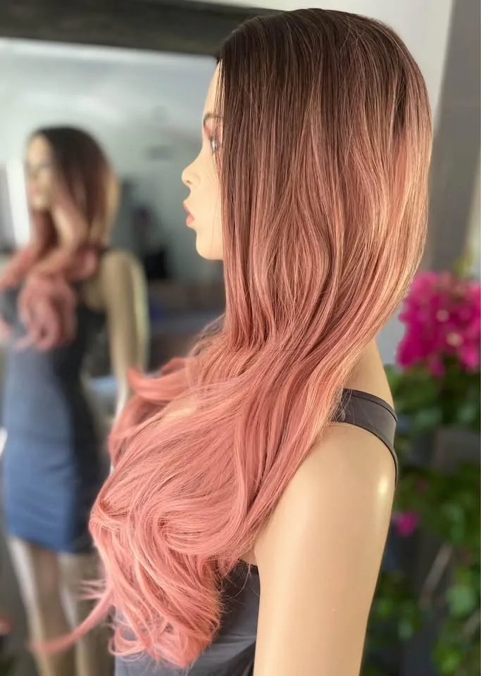 NEW: Long Wavy Ombré Pink Synthetic Wig image indicator(5)
