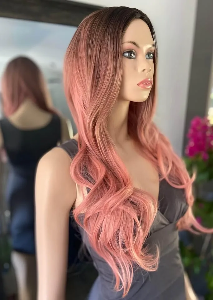 NEW: Long Wavy Ombré Pink Synthetic Wig image indicator(6)