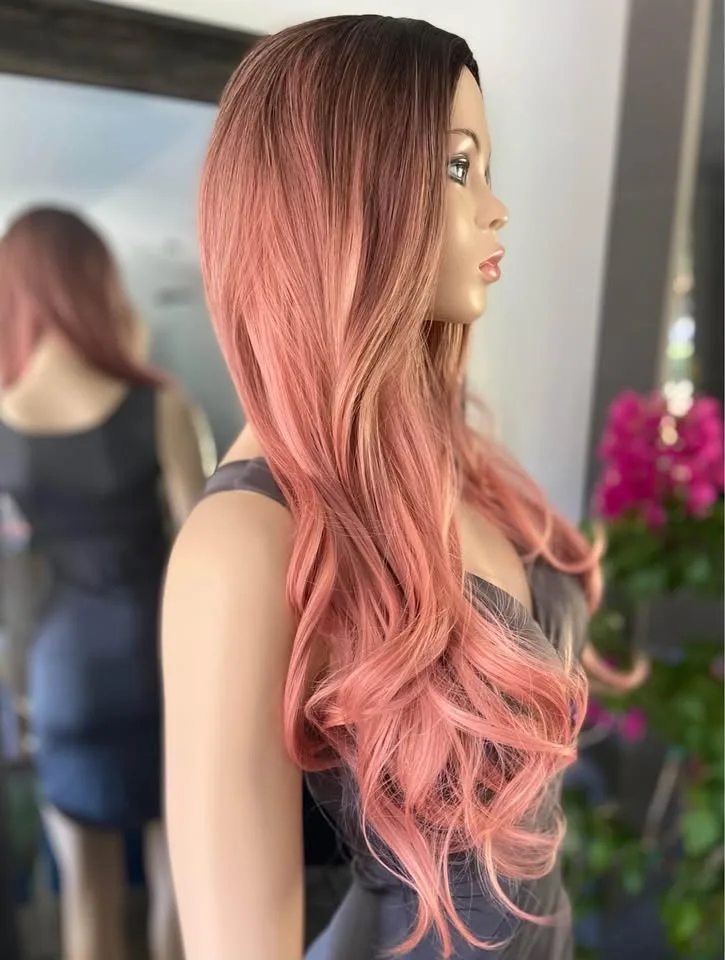 NEW: Long Wavy Ombré Pink Synthetic Wig image indicator(7)