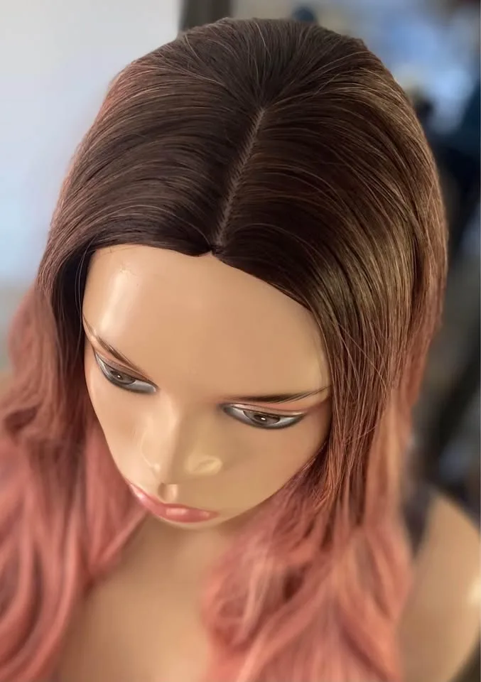 NEW: Long Wavy Ombré Pink Synthetic Wig image indicator(8)