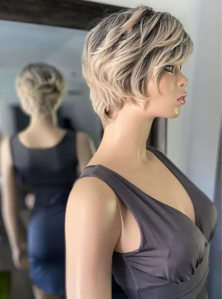 BRAND NEW: Short Sandy Blonde Highlighted Pixie Cut Wig (2173) image indicator(3)