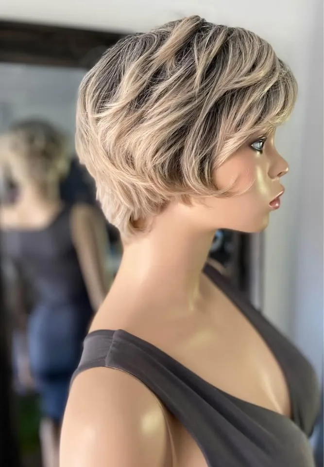 BRAND NEW: Short Sandy Blonde Highlighted Pixie Cut Wig (2173) image indicator(6)