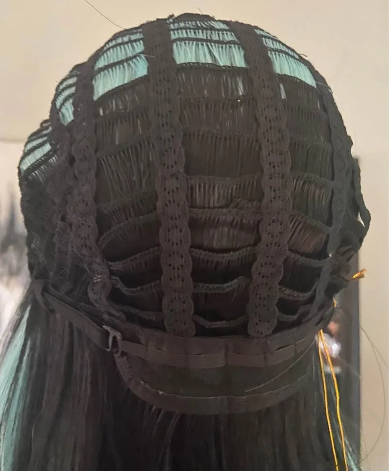 NEW w/ TAGS: Black Wig with Turquoise Blue Streaks image indicator(10)