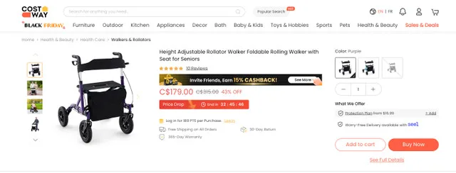 Costway ALL-TERRAIN Foldable Rollator Height Adjustable image indicator(4)