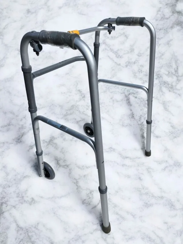 Deluxe Two Button Folding Walker with 5" Wheels thumbnail