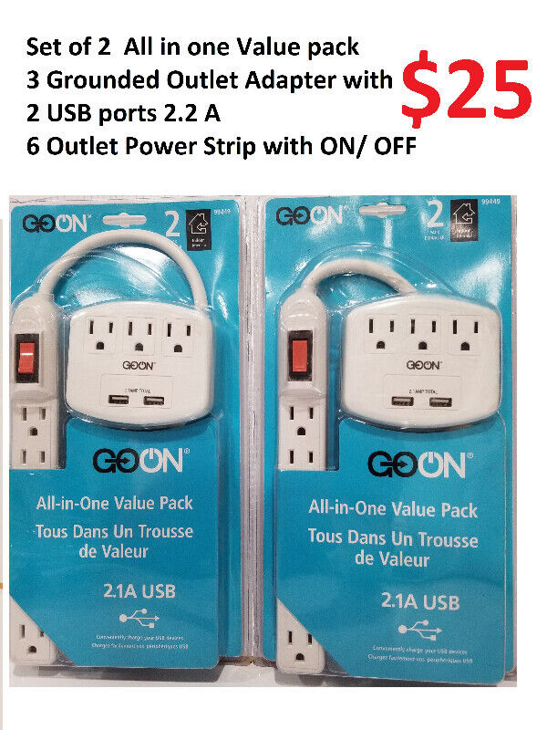 6 Outlet Power Strip Bar 2 USB Charger Ports Wall 3 Outlets