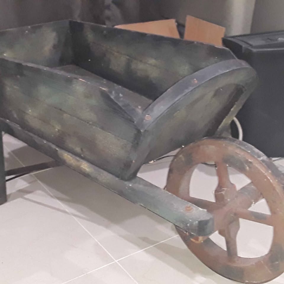 Rustic wooden deco wheel barrel