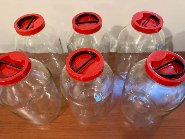 3 Large 5L Glass Jars with Red Lids