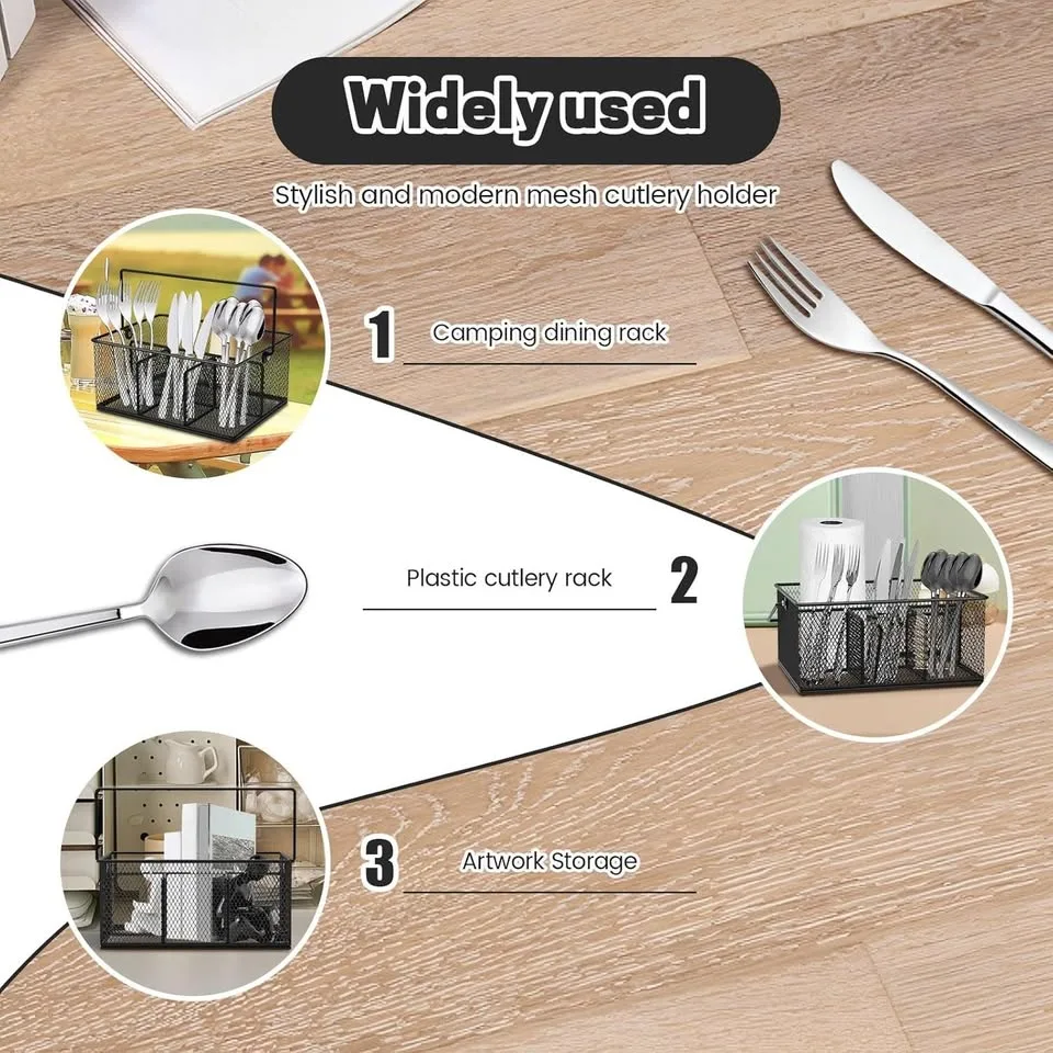 Metal Mesh Utensil Basket with 4 Compartments & Handle image indicator(6)