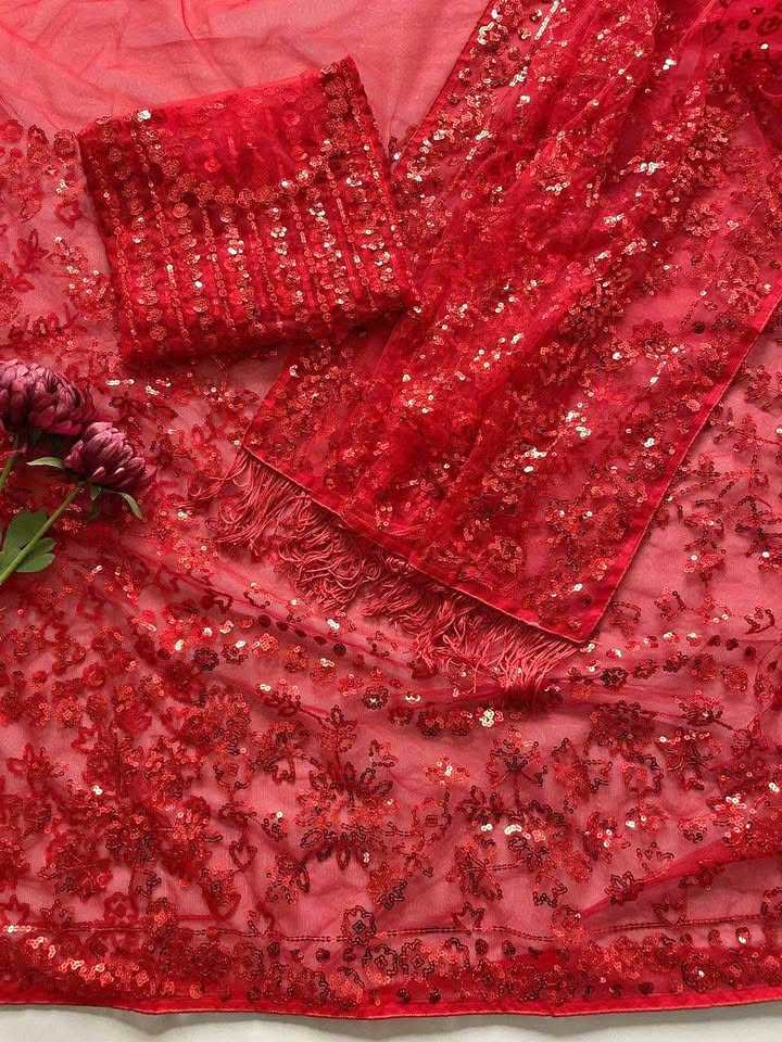 Partywear red saree