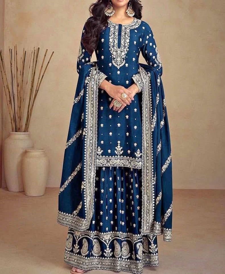 Beautiful chinnon silk suits upto size 60 fully stitched