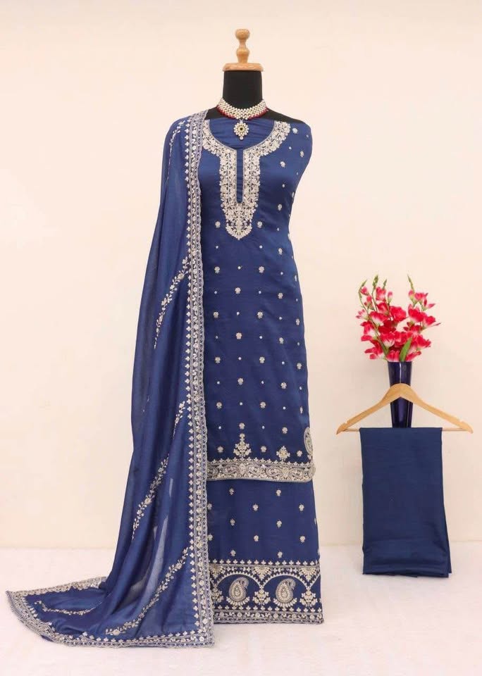 Beautiful chinnon silk suits upto size 60 fully stitched - photo 2