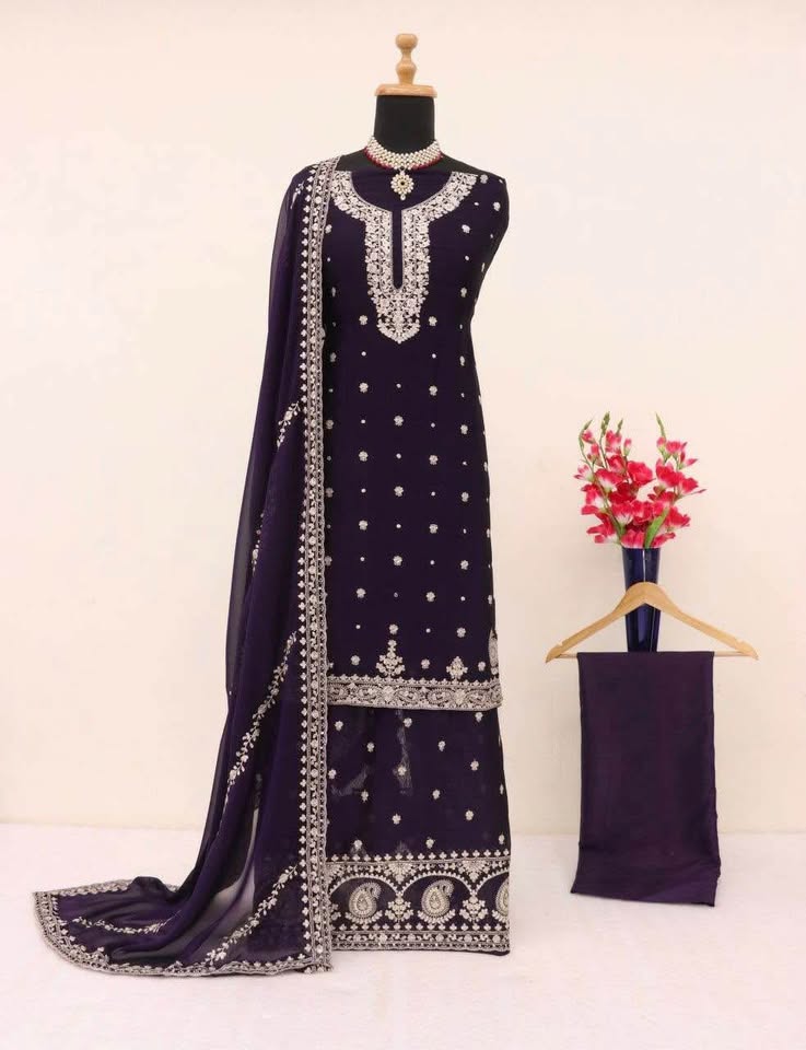 Beautiful chinnon silk suits upto size 60 fully stitched - photo 3