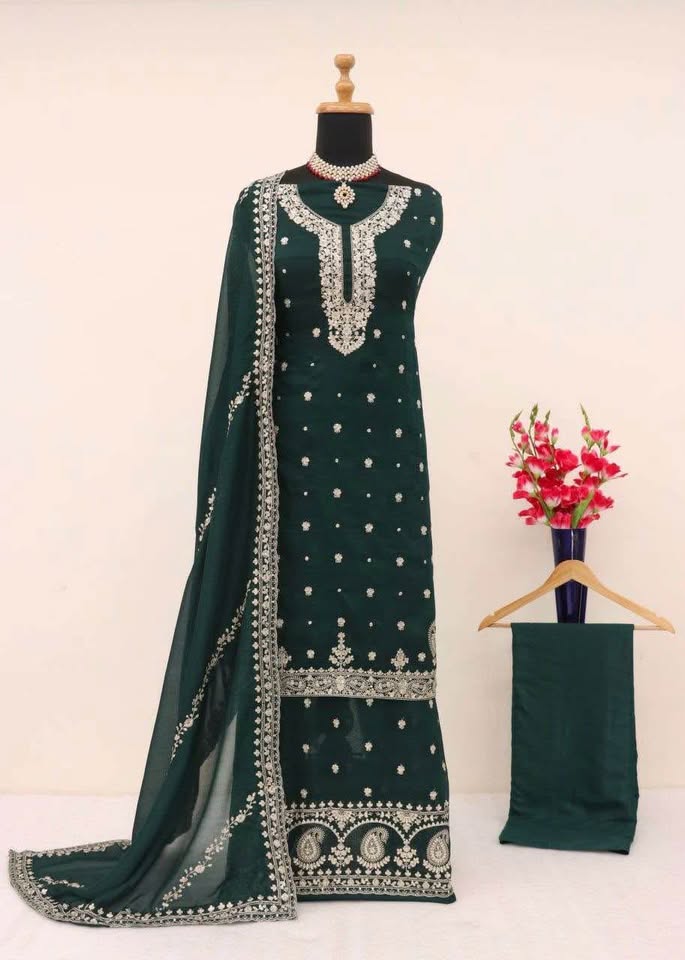 Beautiful chinnon silk suits upto size 60 fully stitched - photo 4