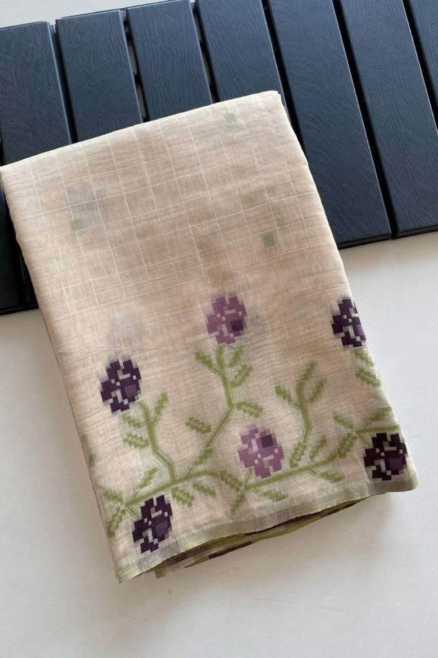 Muga cotton sarees with jamdani weaving pallu - photo 3