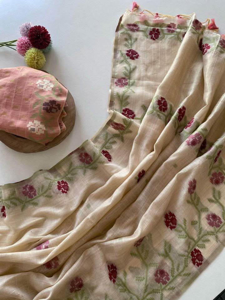 Muga cotton sarees with jamdani weaving pallu - photo 4