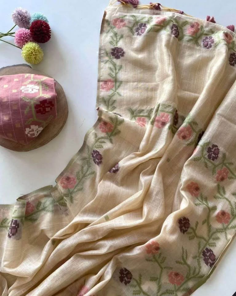 Muga cotton sarees with jamdani weaving pallu - photo 5