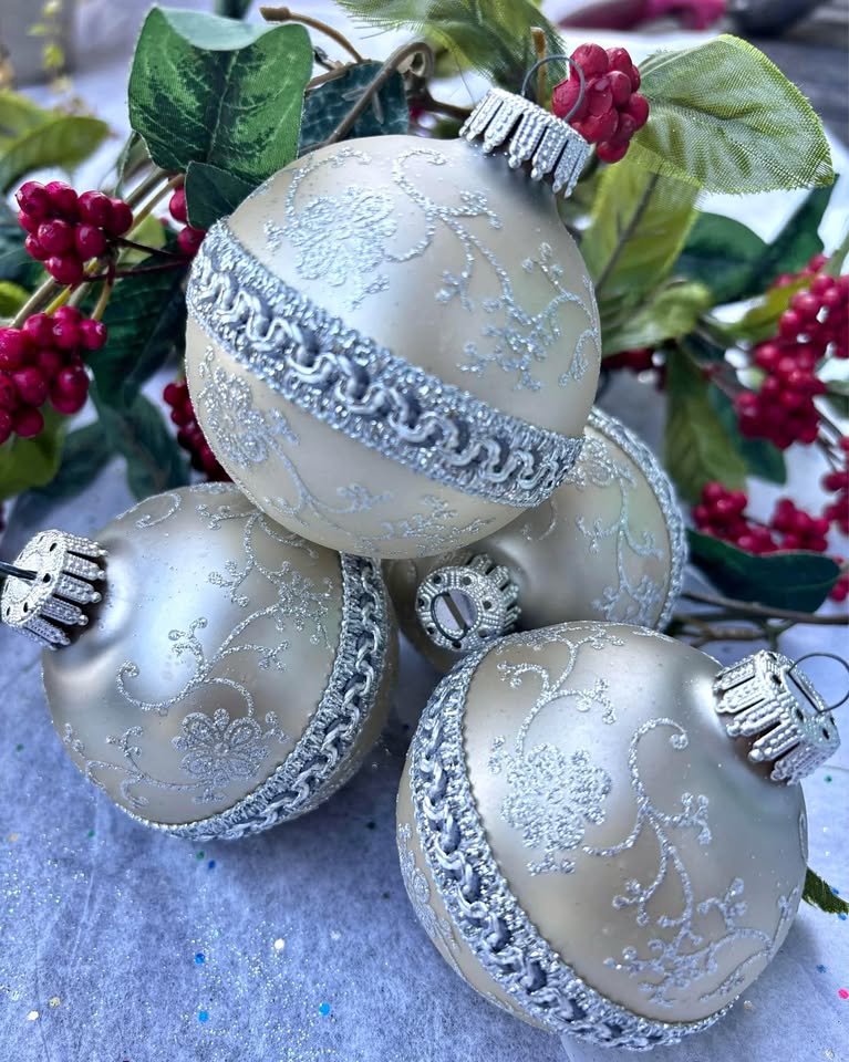 Vintage Ornaments - Blown Glass Gold Silver Glitter