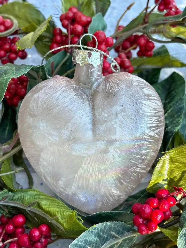 Vintage Heart Ornament Iridescent Pink Feathered New thumbnail
