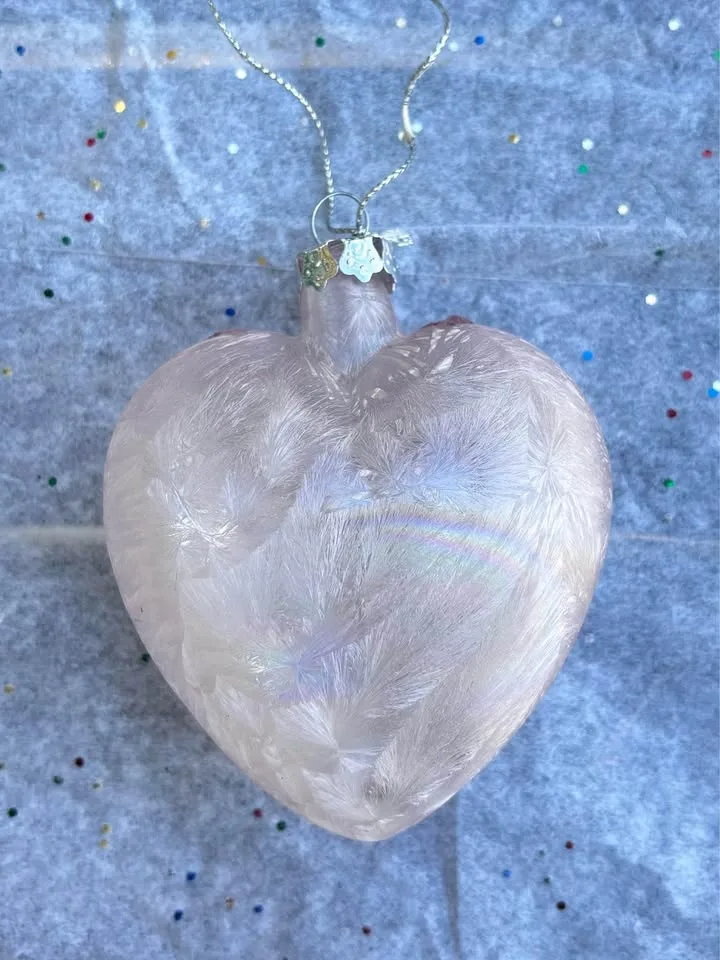 Vintage Heart Ornament Iridescent Pink Feathered New image indicator(2)