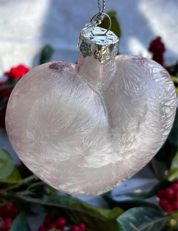 Vintage Heart Ornament Iridescent Pink Feathered New image indicator(6)