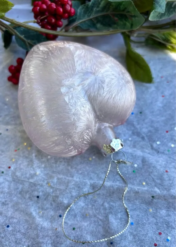 Vintage Heart Ornament Iridescent Pink Feathered New image indicator(7)