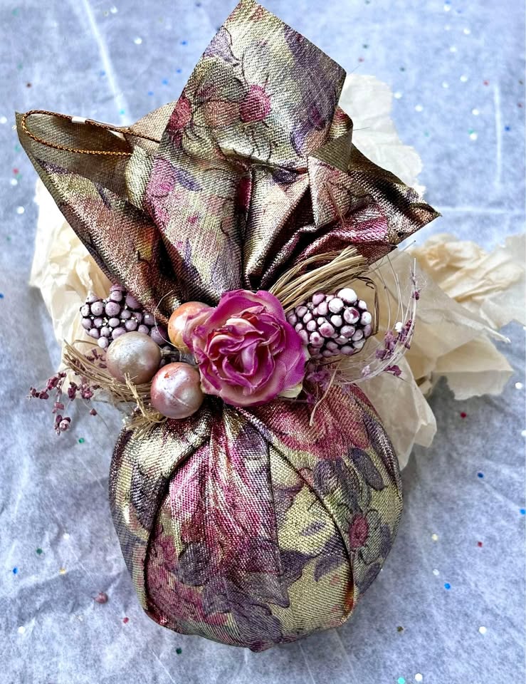 Tapestry Fabric Wrapped Glass Ornament New