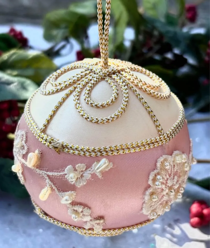 Vintage Pink & White Satin & Pearl Large Ornaments image indicator(2)