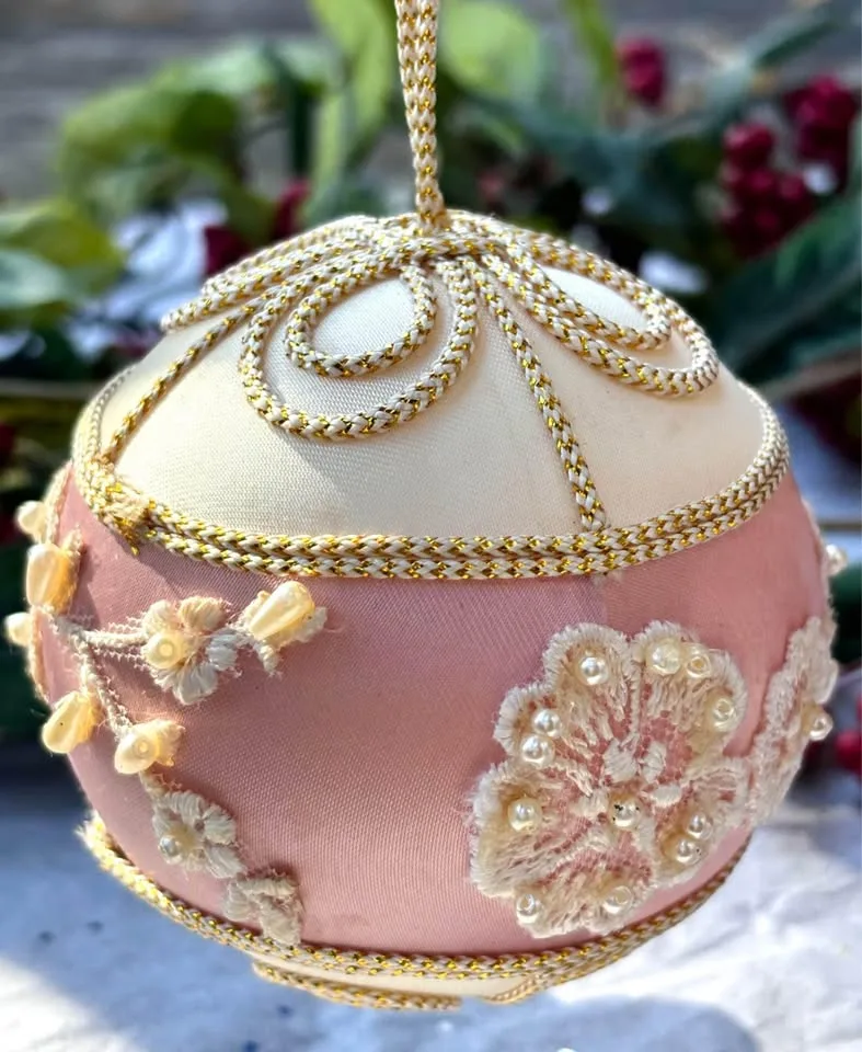 Vintage Pink & White Satin & Pearl Large Ornaments image indicator(4)