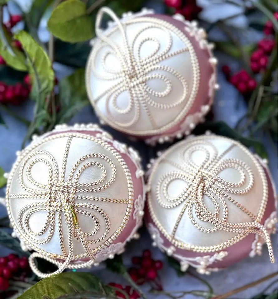 Vintage Pink & White Satin & Pearl Large Ornaments image indicator(7)