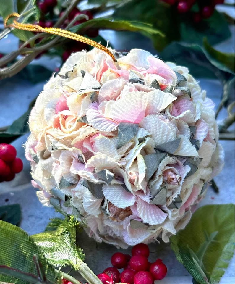Vintage Ornament - Pink & White Floral Petal Fabric