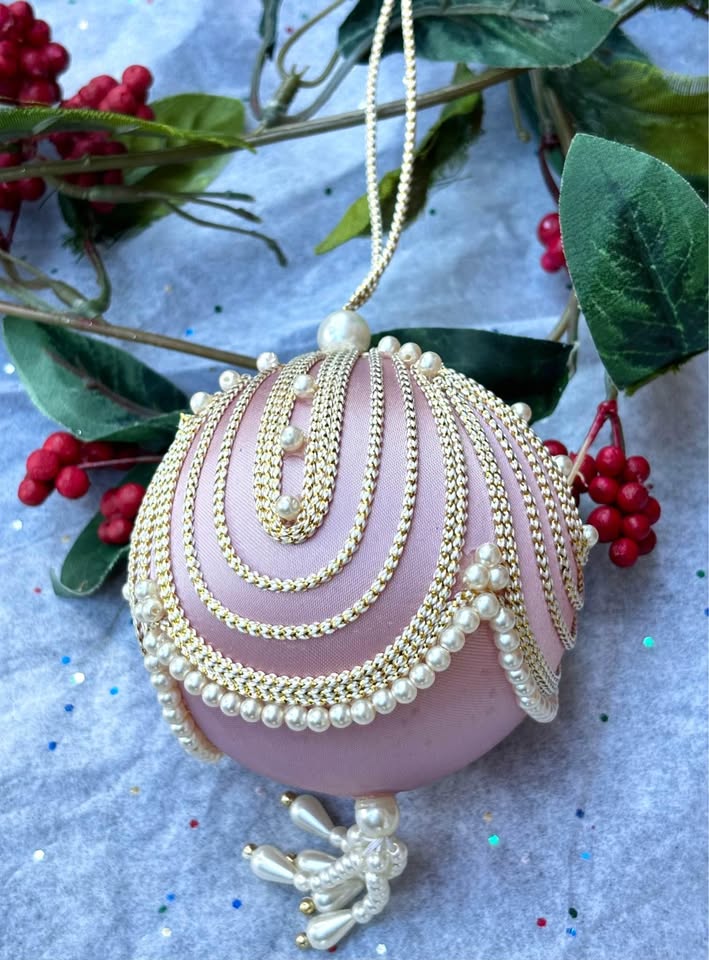 Vintage Ornament - Pink Satin, Pearls, Like New - photo 3
