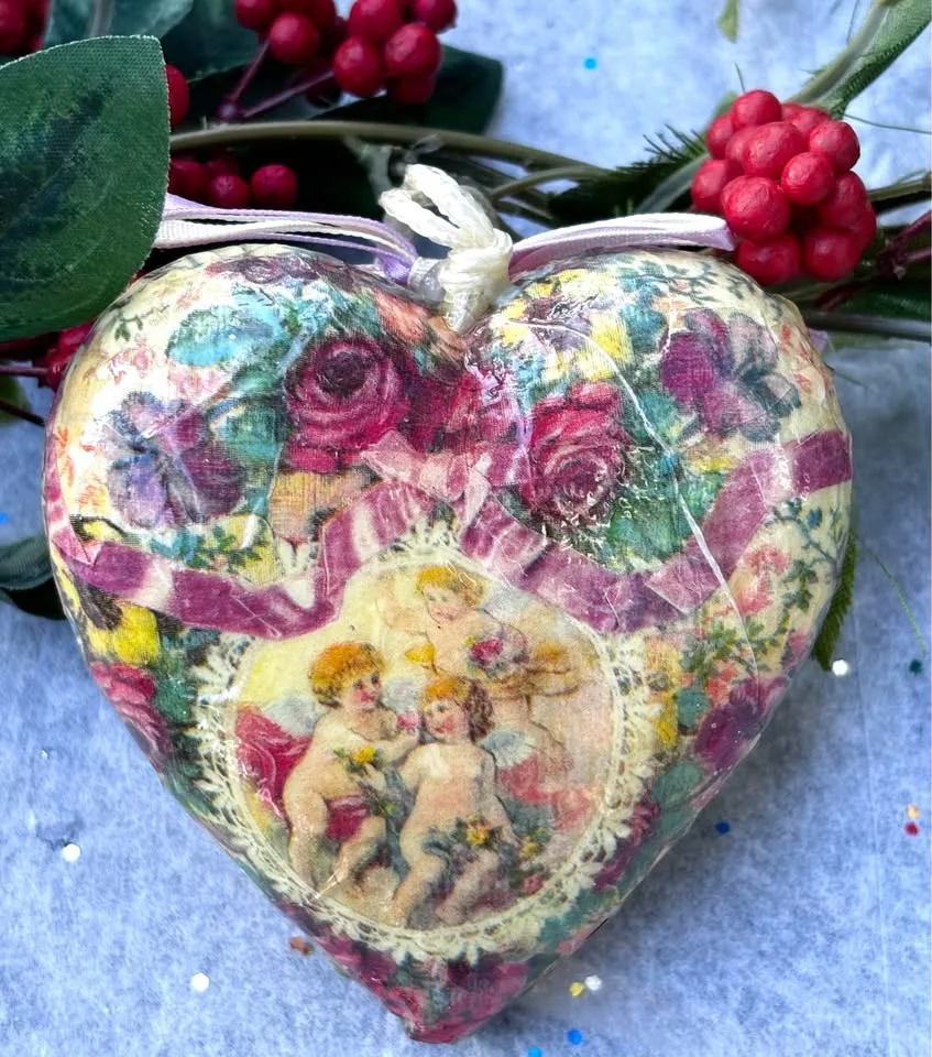 Vintage Old-world Decoupage Heirloom Ornament Heart Shaped image indicator(4)