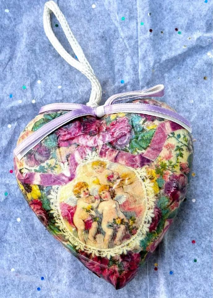 Vintage Old-world Decoupage Heirloom Ornament Heart Shaped image indicator(6)