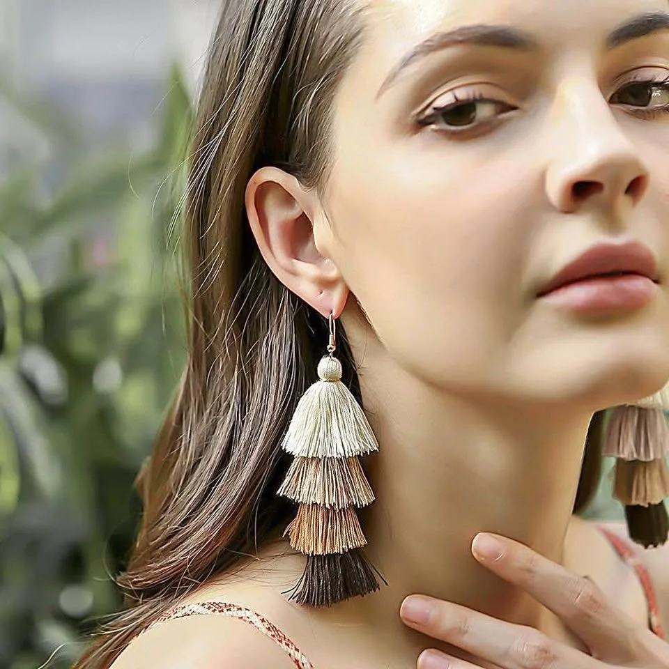 Bohemian Tassel Earrings – Coffee Brown Multi-Layer NEW thumbnail