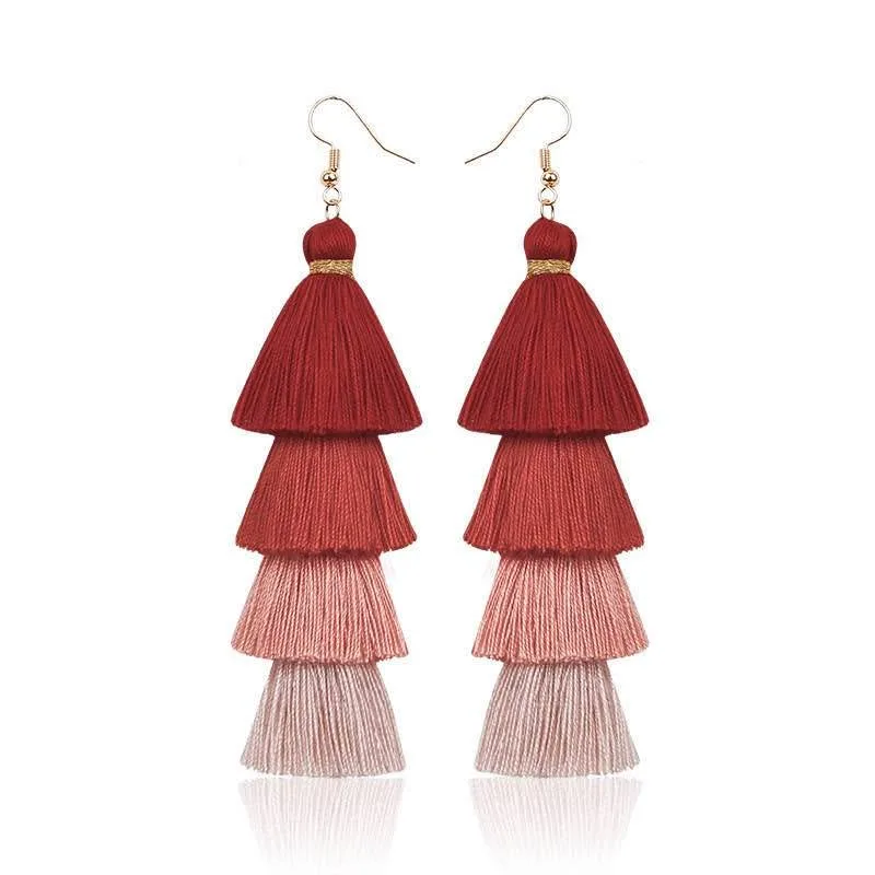 Bohemian Tassel Earrings – Peach Pink Multi-Layer NEW image indicator(2)