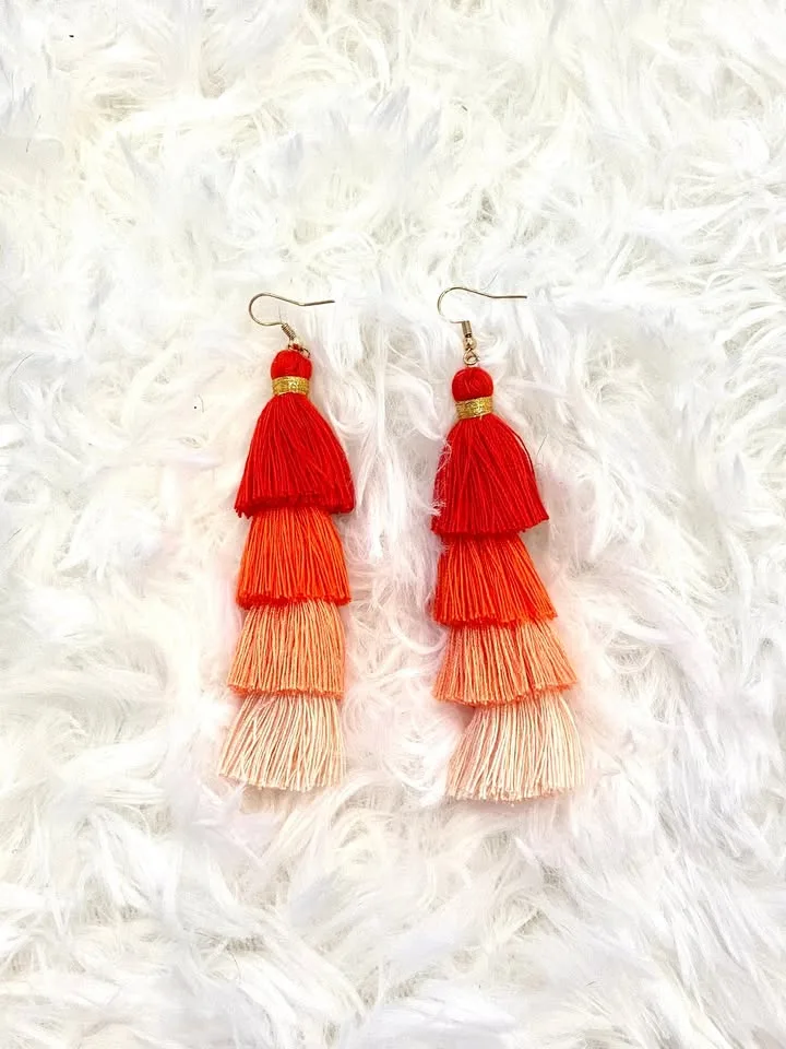 Bohemian Tassel Earrings – Peach Pink Multi-Layer NEW image indicator(3)